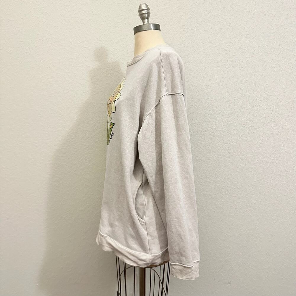 NATURAL LIFE Sweatshirt Gray Graphic Print Flower Pullover Crew Neck - Picture 7 of 9